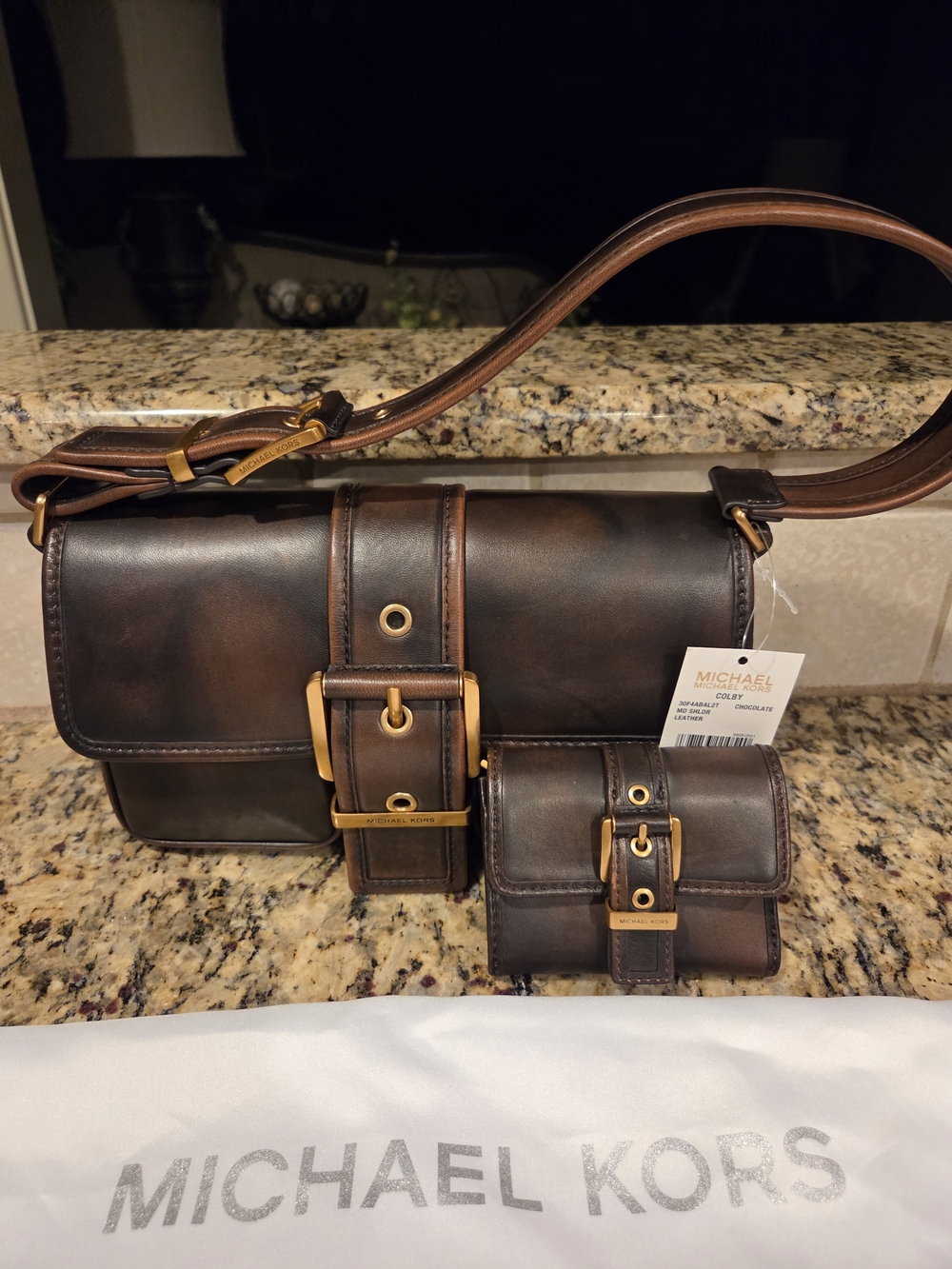 Michael Kors Colby Brown Leather Shoulder Bag  Only